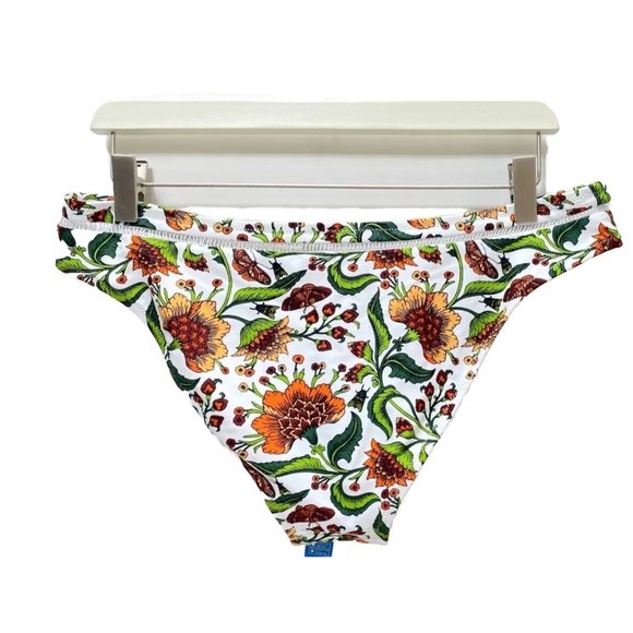 New Beautiful Women's Garden White and Orange Floral Bikini Bottom, Size XL - Picture 9 of 11